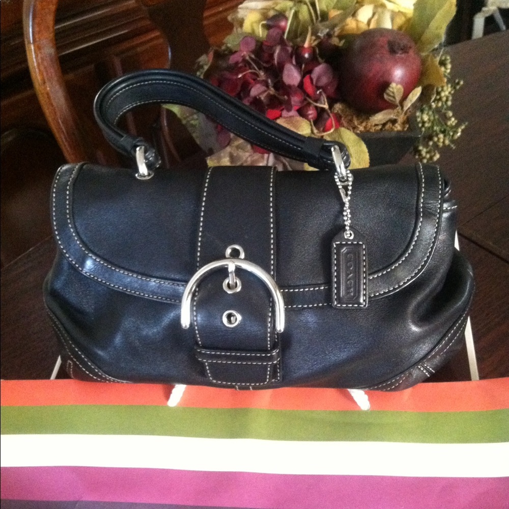 Authentic - Coach Black Leather Bag White Stitching G04S-9743